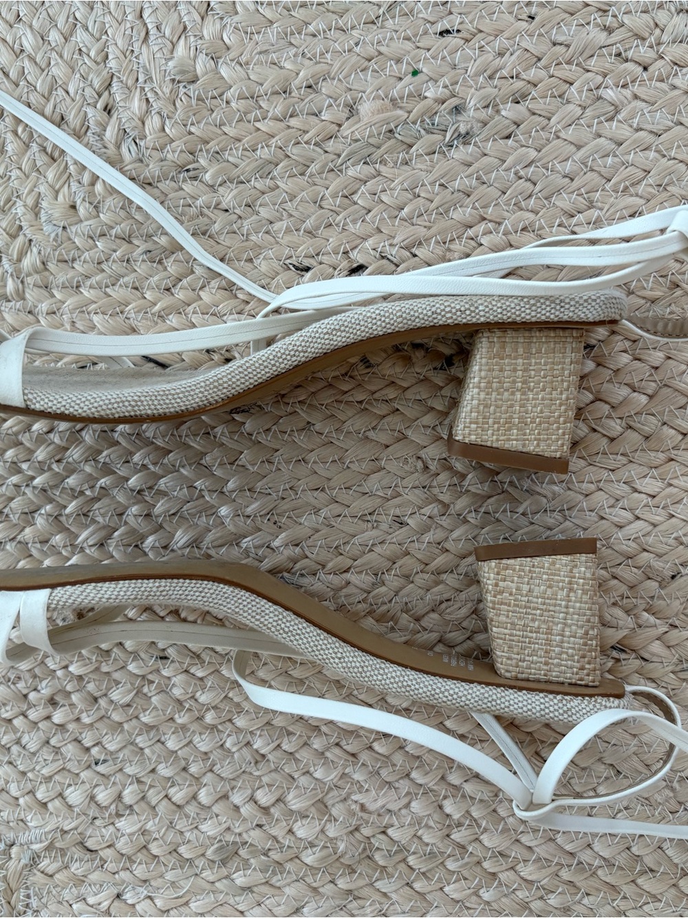 H&M Cream Woven Block Heel Sandals with Ankle Wraps